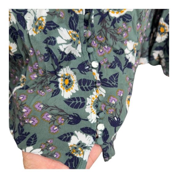 Free People Green Magic Mystery Floral Tunic Top Women SZ XS  Bell Sleeve Casual - Picture 14 of 16